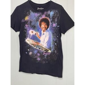 Bob Ross T-Shirt Small Black Excellent Galaxy Space Painting Graphic Tee